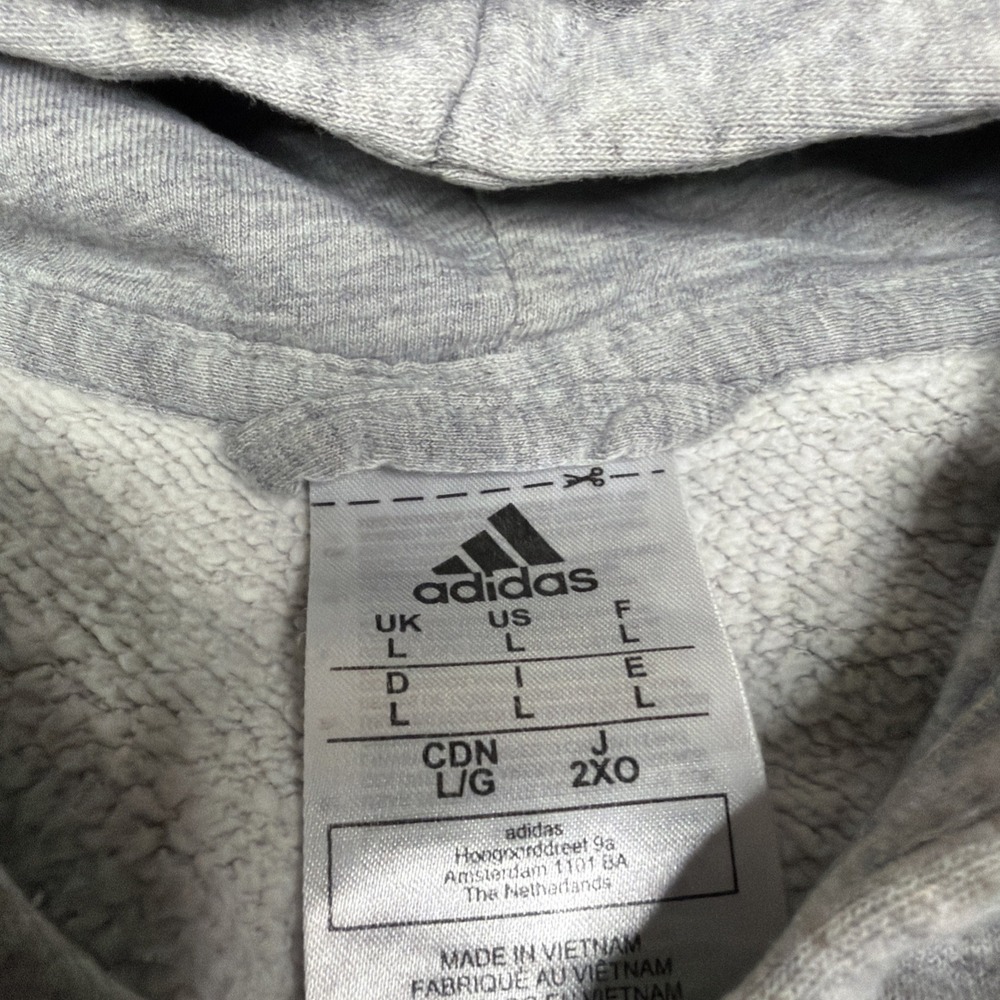 Adidas Hoodie Mens Large Gray Essentials 3 Stripes Full Zip Fleece Sweatshirt - Picture 4 of 7